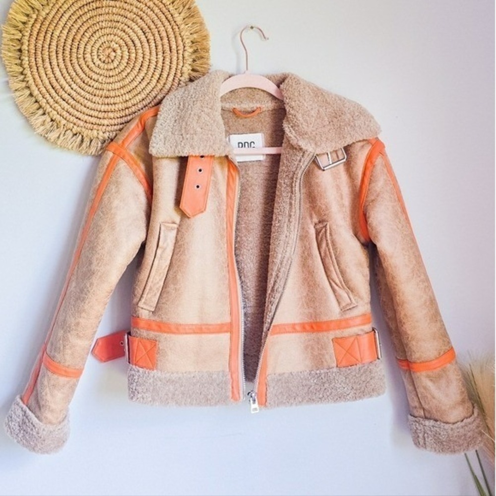 Urban Outfitters BDG August Tan Faux Leather Shearling Aviator Jacket SZ XS - Picture 15 of 15